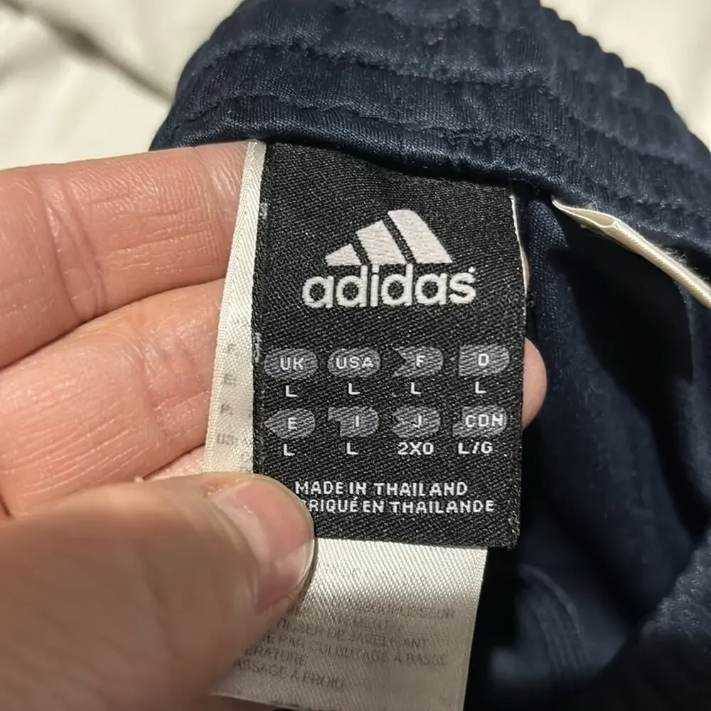 Adidas L navy white elastic waist drawstring gym shorts